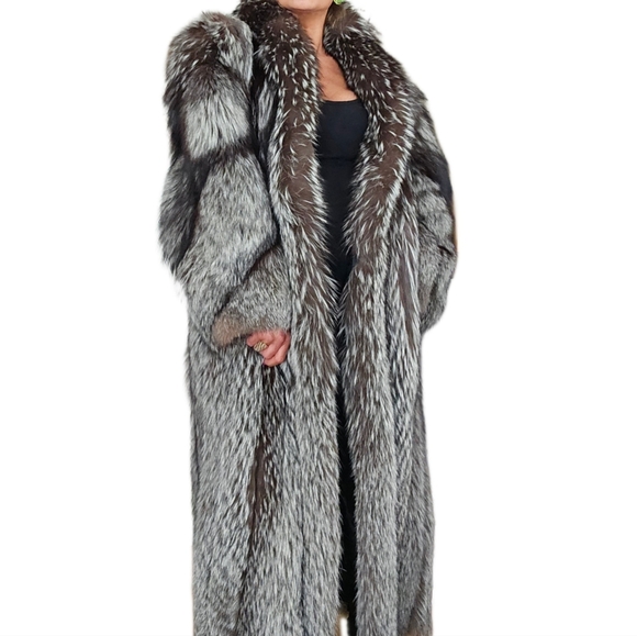 Vintage Genuine "Chubby" Fluffy Silver Indigo Fox Fur Full Length Coat - Picture 11 of 13